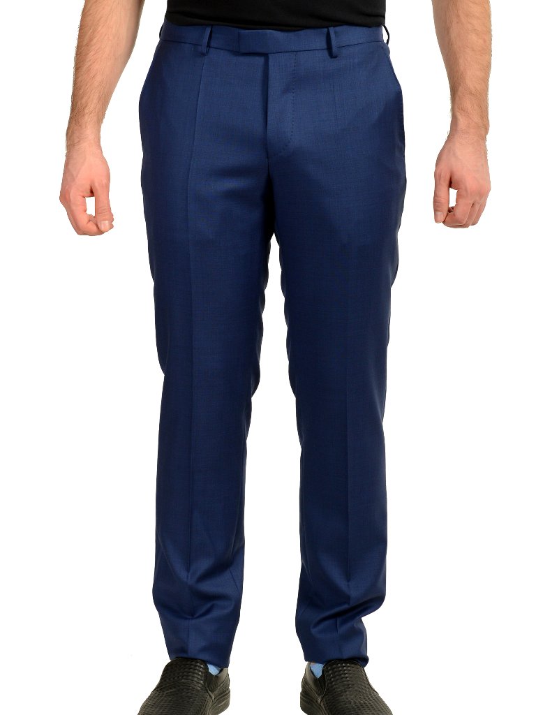 Hugo Boss Men's "T-Harvers4/Glover3" Slim Fit Blue 100% Wool Dress Pants Us 32s
